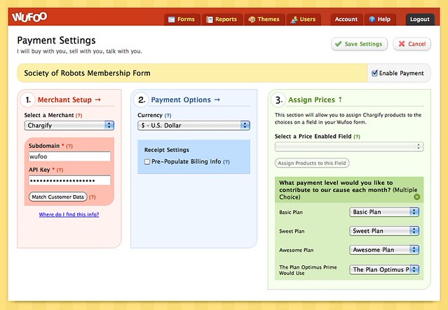 Chargify Payment Integration in Wufoo Payment Settings